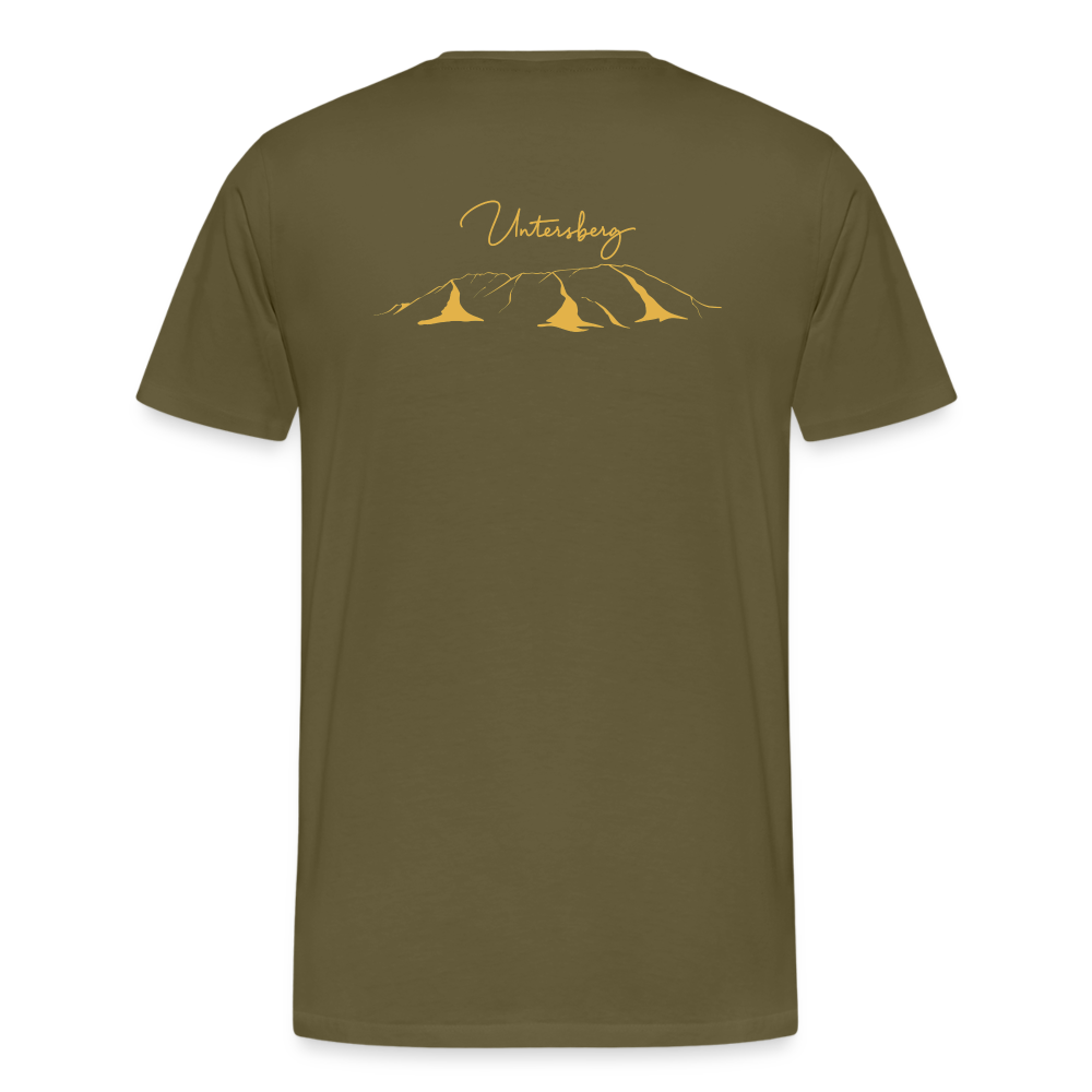 Männer Premium T-Shirt in Kaki Untersberg 4 Seiten Druck in Senfgelb - Khaki
