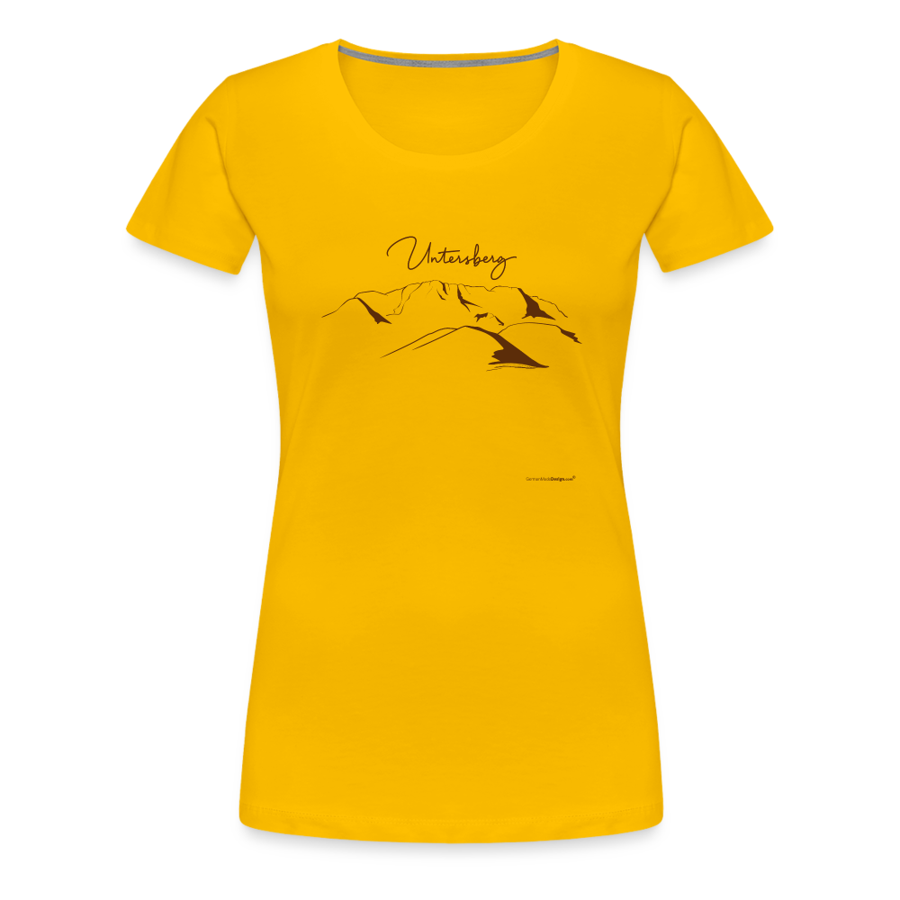 Frauen Premium T-Shirt in Sonnengelb Untersberg 4xDruck in Edelbraun - Sonnengelb
