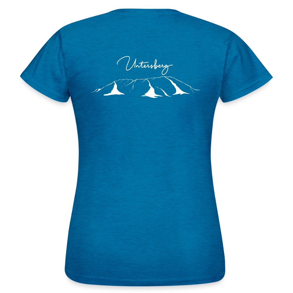 Untersberg Frauen Premium T-Shirt vers. Farben 4xDruck Weiss - Antikblaues Saphir meliert
