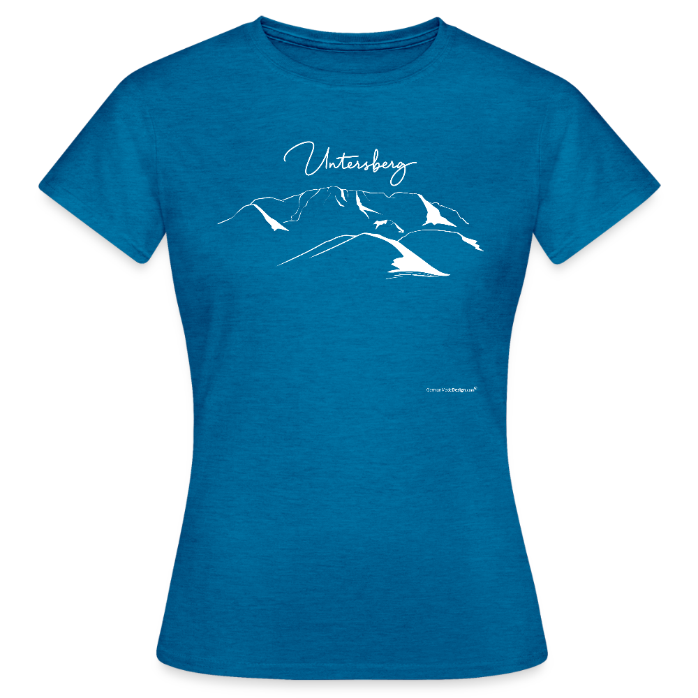 Untersberg Frauen Premium T-Shirt vers. Farben 4xDruck Weiss - Antikblaues Saphir meliert