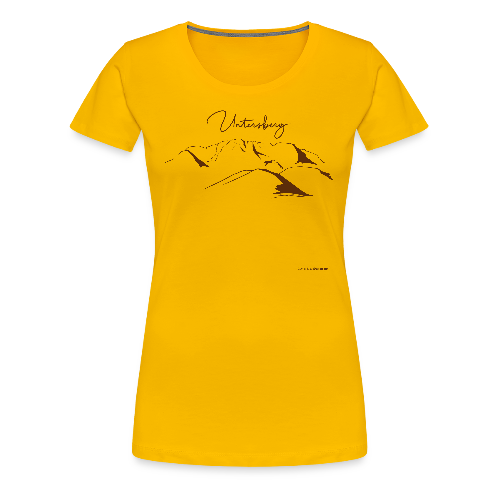 Untersberg Frauen Premium T-Shirt Gelb 4xDruck Edelbraun - Sonnengelb