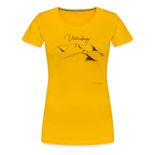 Untersberg Frauen Premium T-Shirt Gelb 4xDruck Edelbraun - Sonnengelb