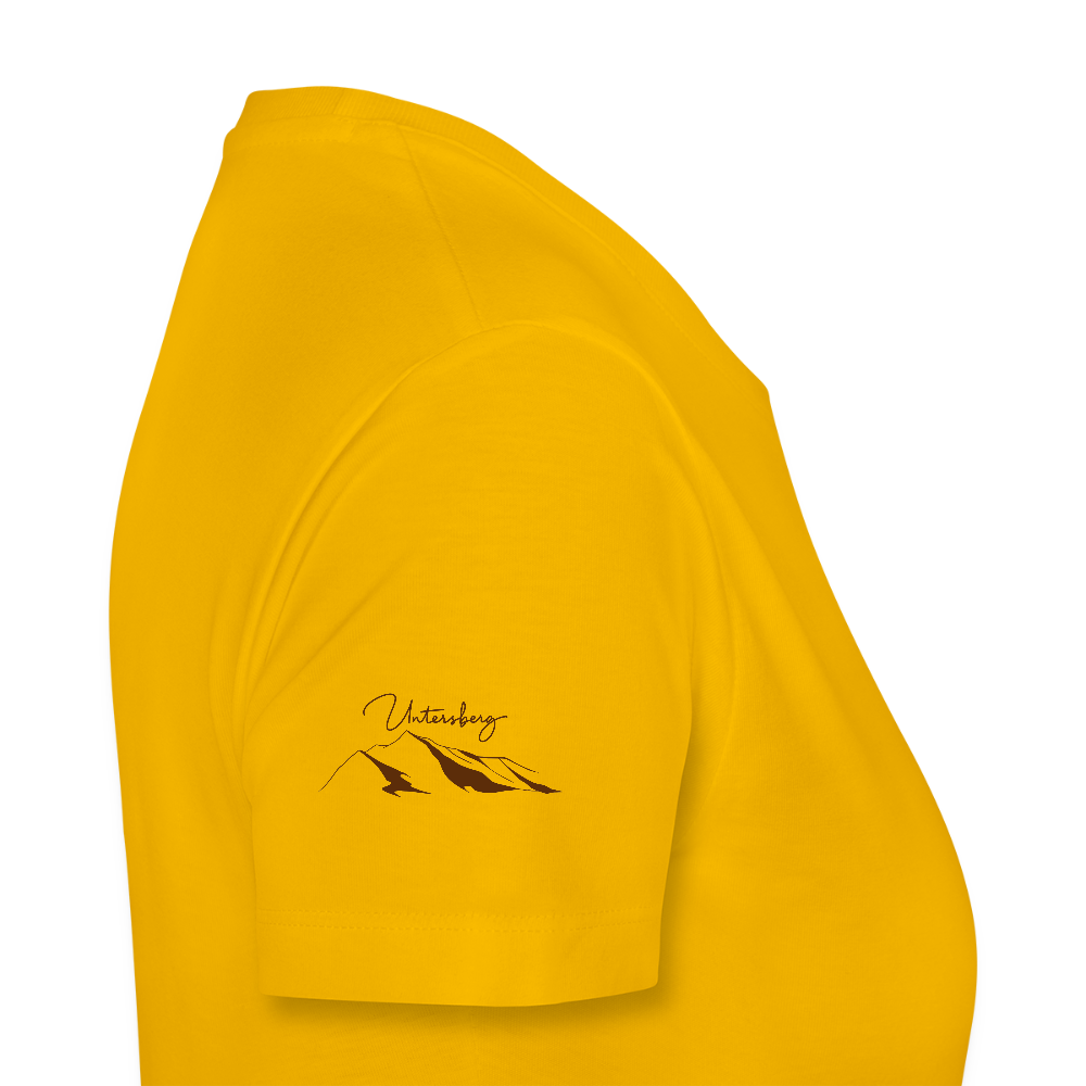 Untersberg Frauen Premium T-Shirt Gelb 4xDruck Edelbraun - Sonnengelb