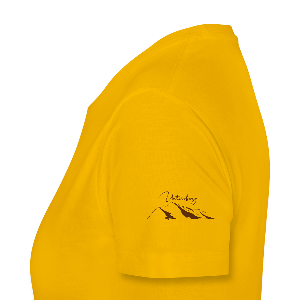 Untersberg Frauen Premium T-Shirt Gelb 4xDruck Edelbraun - Sonnengelb