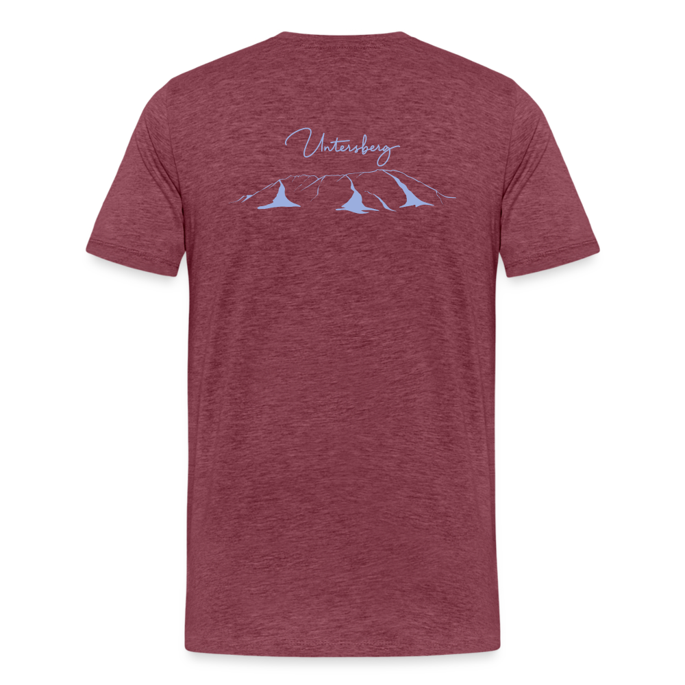 Männer Premium T-Shirt "Untersberg" 2 Seiten Druck in Blau meliert - Bordeauxrot meliert