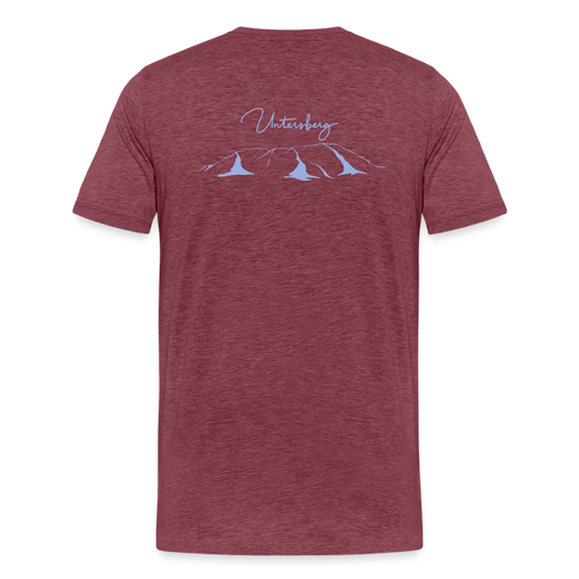Männer Premium T-Shirt "Untersberg" 2 Seiten Druck in Blau meliert - Bordeauxrot meliert