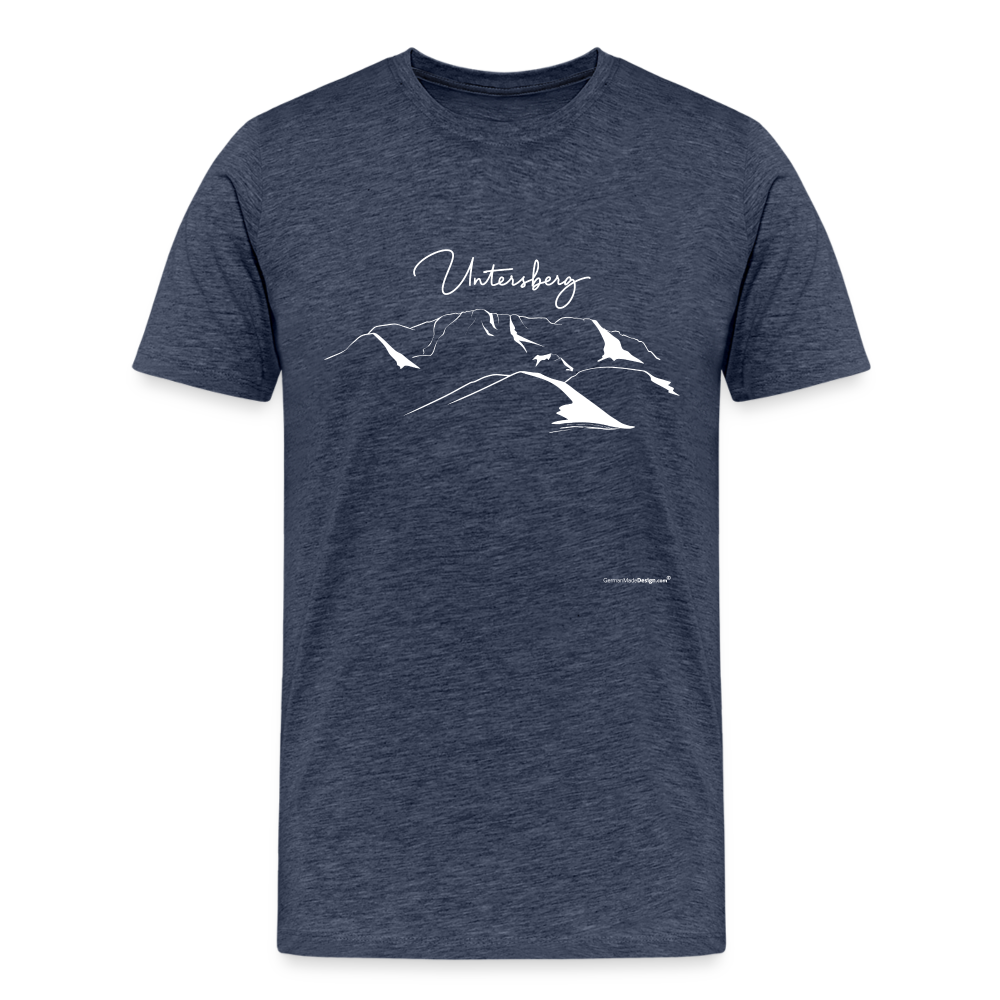 Männer Premium T-Shirt in verschiedenen Farben Untersberg 4 Seiten Druck in Weiss - Blau meliert