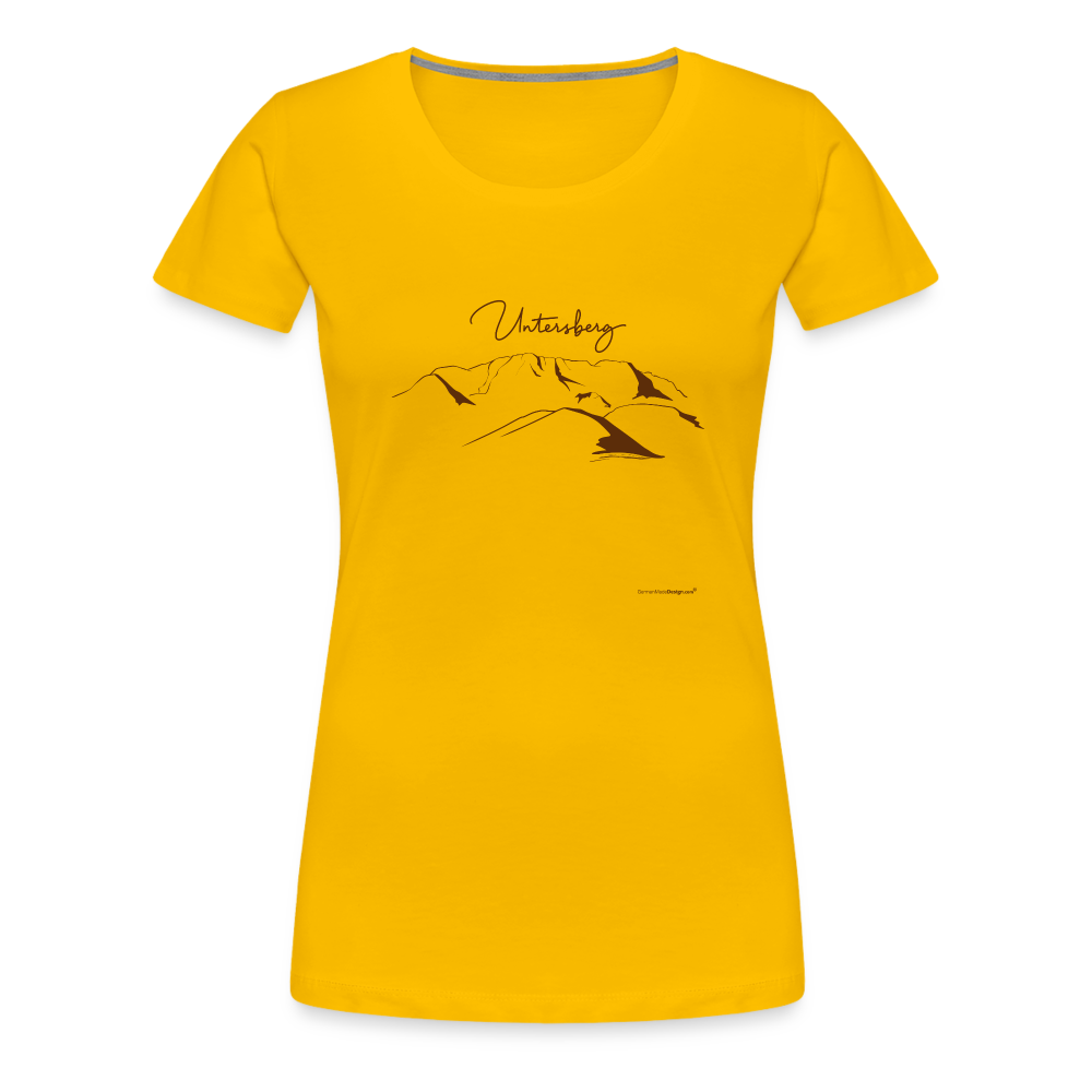 Frauen Premium T-Shirt in versch. Farben Untersberg in Schokoladenbraun - Sonnengelb