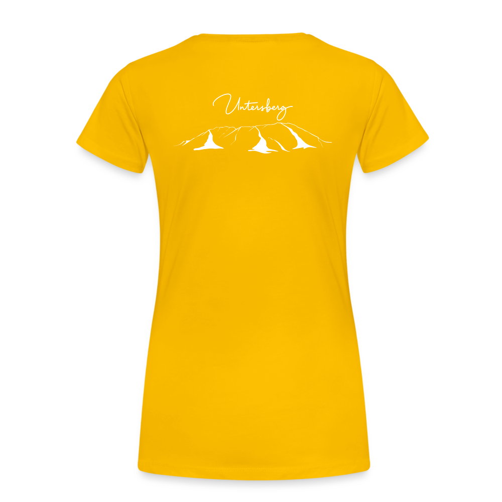 Frauen Premium T-Shirt in versch. Farben Untersberg 4xDruck in Weiss - Sonnengelb