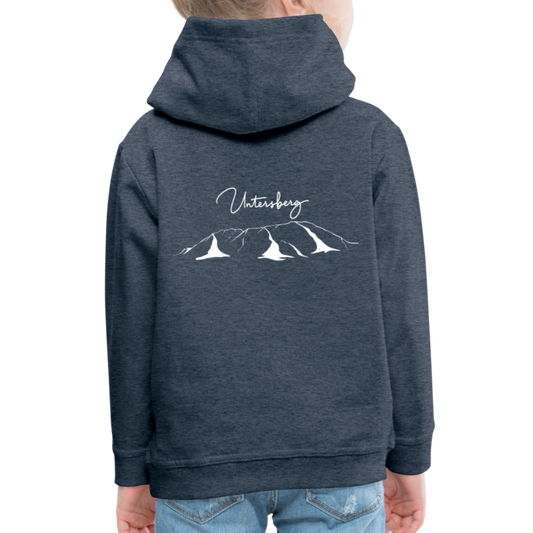 Kinder Premium Hoodie in versch. Farben Untersberg 2xDruck in Weiß - Jeansblau