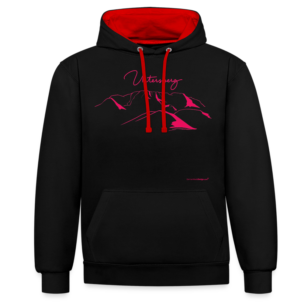 Kontrast-Hoodie in schwarz rot Untersberg 2xDruck in Pink - Schwarz/Rot