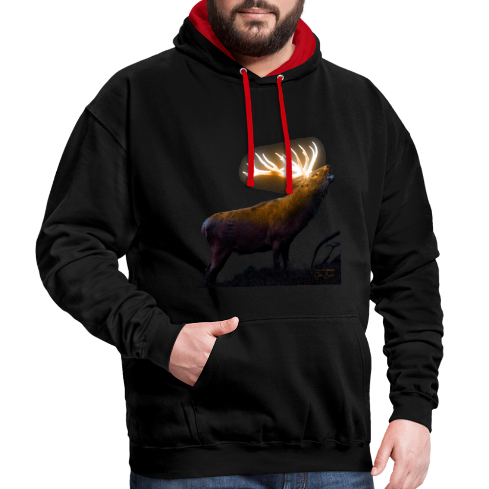 Magischer Hirsch vom Untersberg Kontrast-Hoodie - Schwarz/Rot