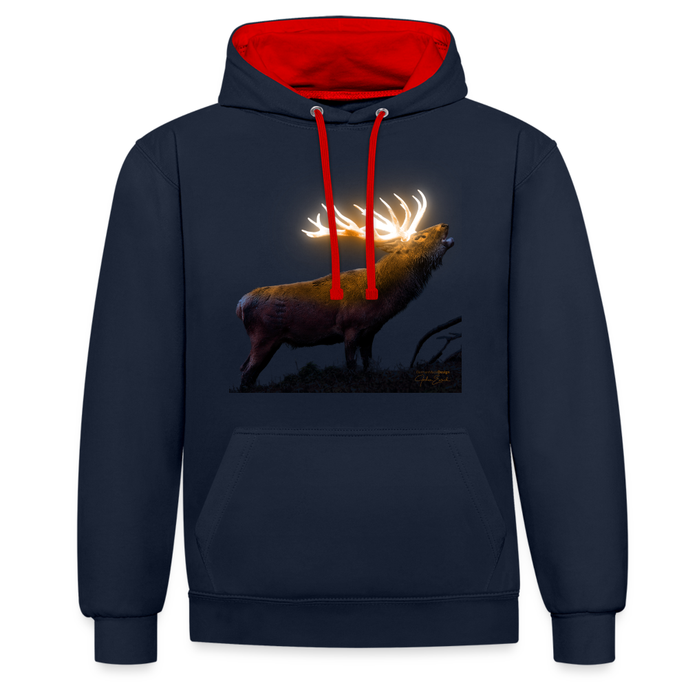 Magischer Hirsch vom Untersberg Kontrast-Hoodie - Navy/Rot