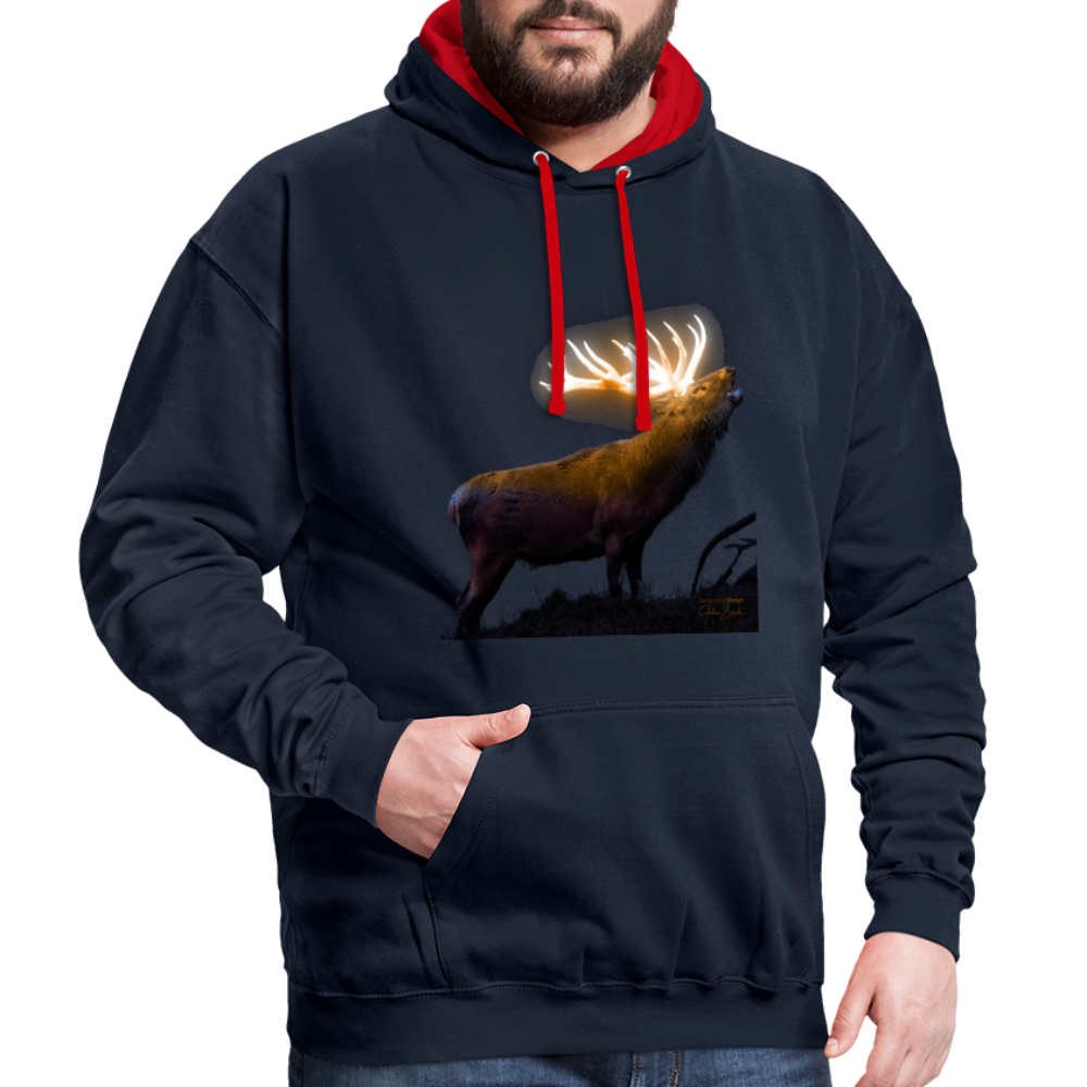 Magischer Hirsch vom Untersberg Kontrast-Hoodie - Navy/Rot