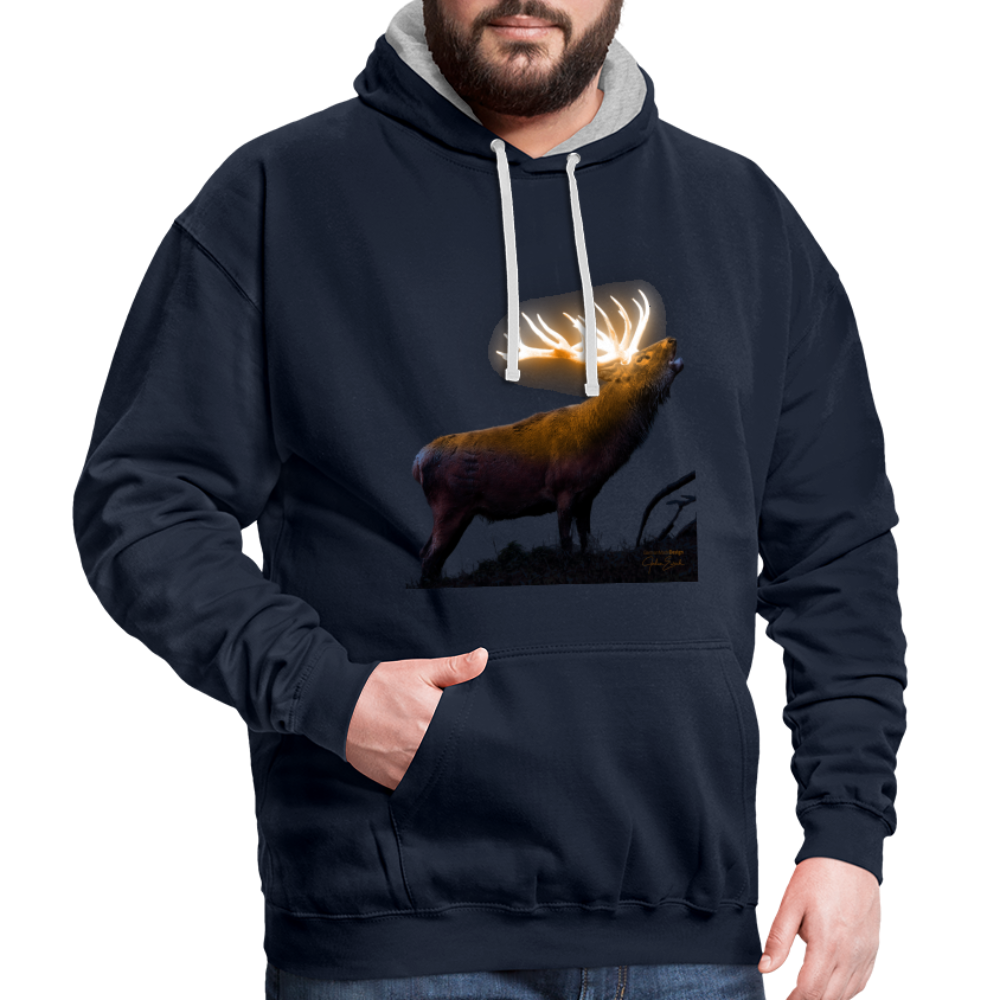 Magischer Hirsch vom Untersberg Kontrast-Hoodie - Navy/Grau meliert