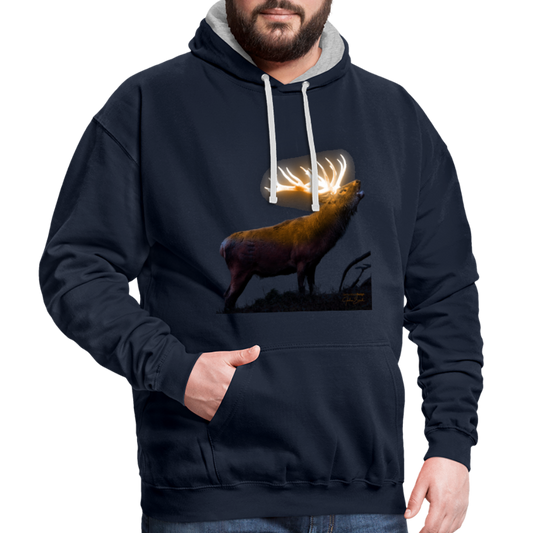 Magischer Hirsch vom Untersberg Kontrast-Hoodie - Navy/Grau meliert