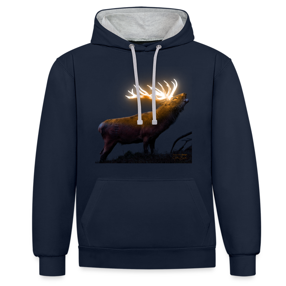 Magischer Hirsch vom Untersberg Kontrast-Hoodie - Navy/Grau meliert