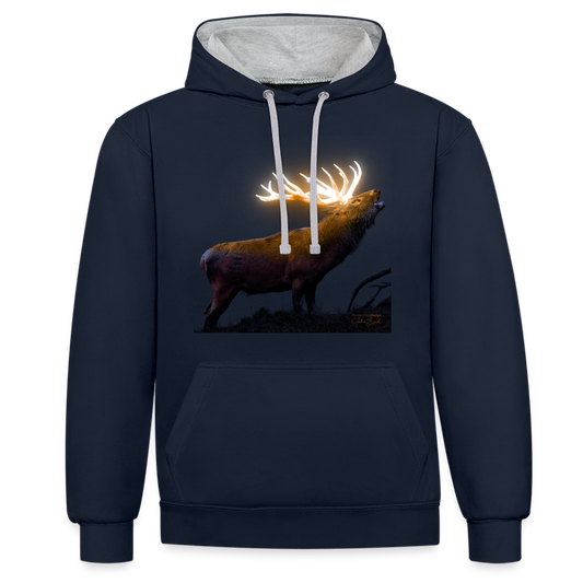Magischer Hirsch vom Untersberg Kontrast-Hoodie - Navy/Grau meliert