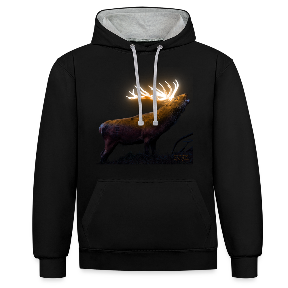 Magischer Hirsch vom Untersberg Kontrast-Hoodie - Schwarz/Grau meliert