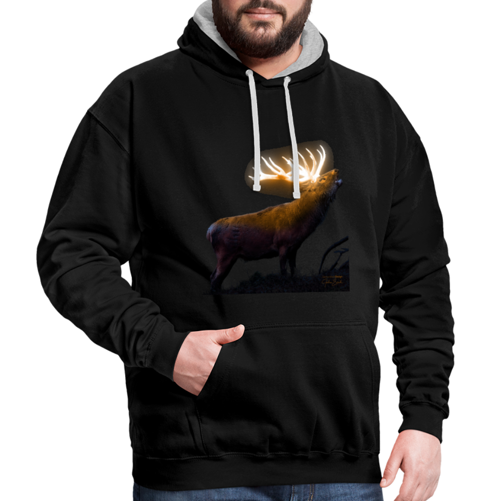 Magischer Hirsch vom Untersberg Kontrast-Hoodie - Schwarz/Grau meliert