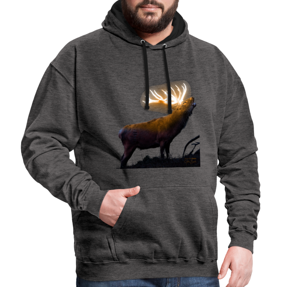 Magischer Hirsch vom Untersberg Kontrast-Hoodie - Anthrazit/Schwarz