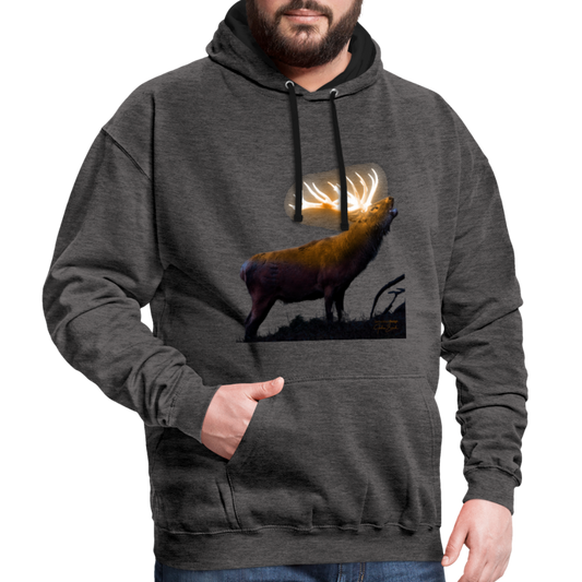 Magischer Hirsch vom Untersberg Kontrast-Hoodie - Anthrazit/Schwarz