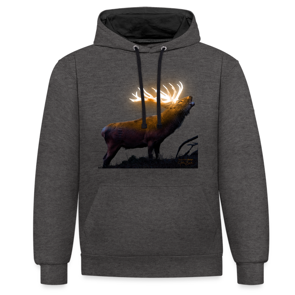Magischer Hirsch vom Untersberg Kontrast-Hoodie - Anthrazit/Schwarz