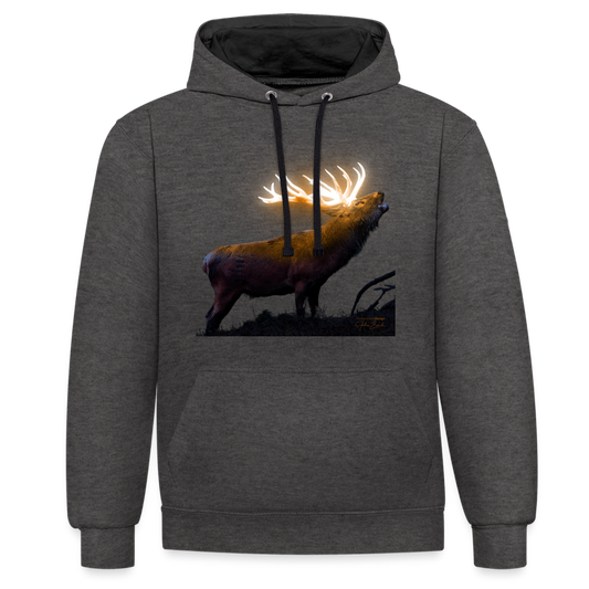 Magischer Hirsch vom Untersberg Kontrast-Hoodie - Anthrazit/Schwarz